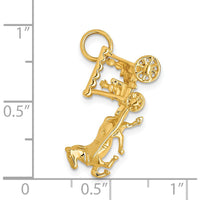 14K Yellow Gold Polished 3D Horse and Carriage Charm with Moveable Wheels by Oro Pregiato