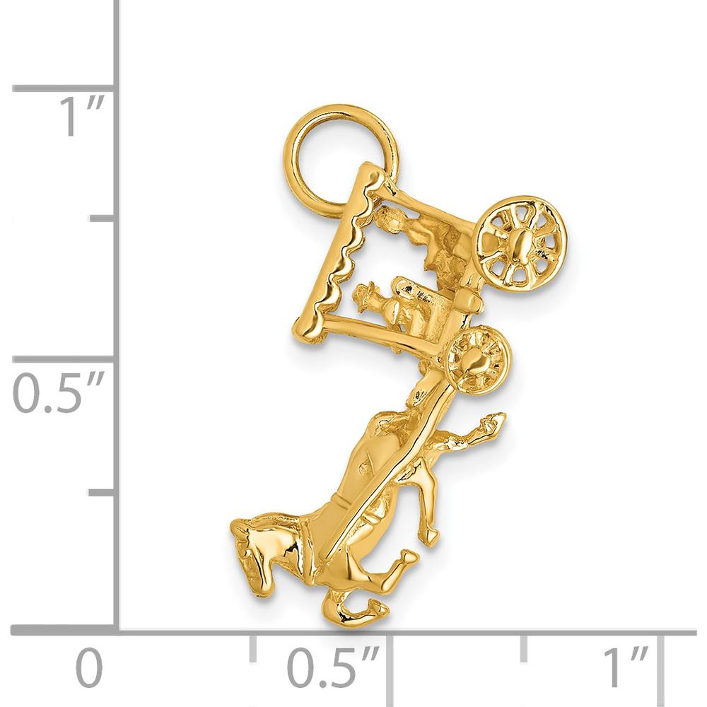14K Yellow Gold Polished 3D Horse and Carriage Charm with Moveable Wheels by Oro Pregiato