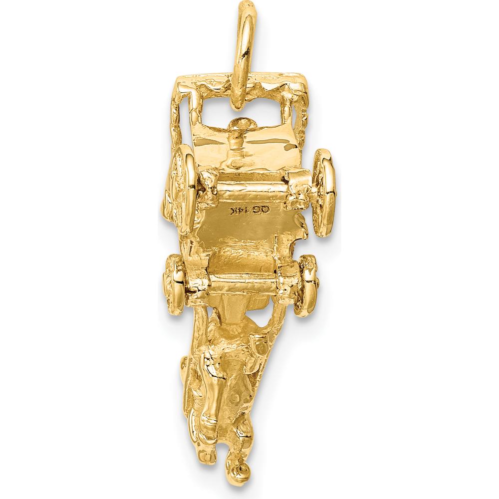 14K Yellow Gold Polished 3D Horse and Carriage Charm with Moveable Wheels by Oro Pregiato