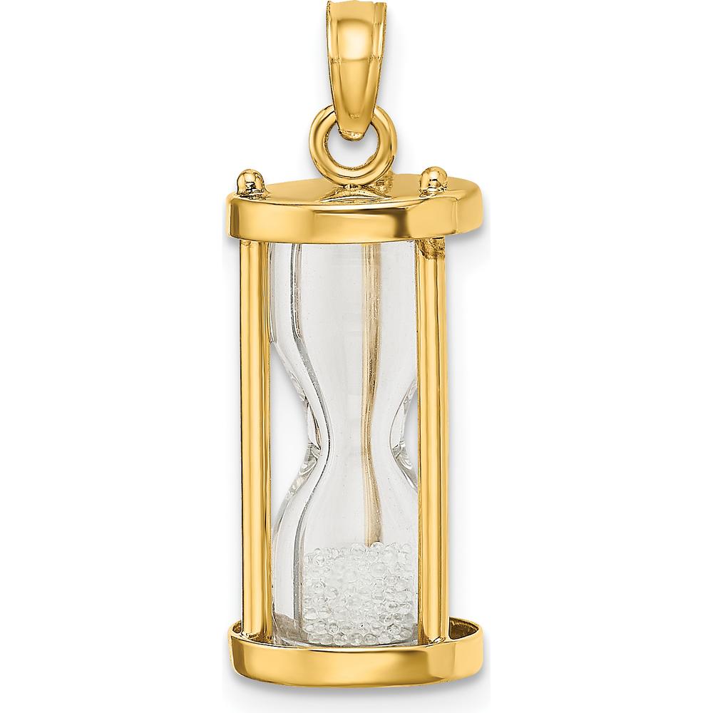 14K Yellow Gold Polished 3D Hourglass Pendant with Clear Beads by Oro Pregiato