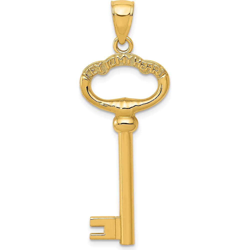 14K Yellow Gold Polished 3D Key to My Heart Pendant Charm by Oro Pregiato