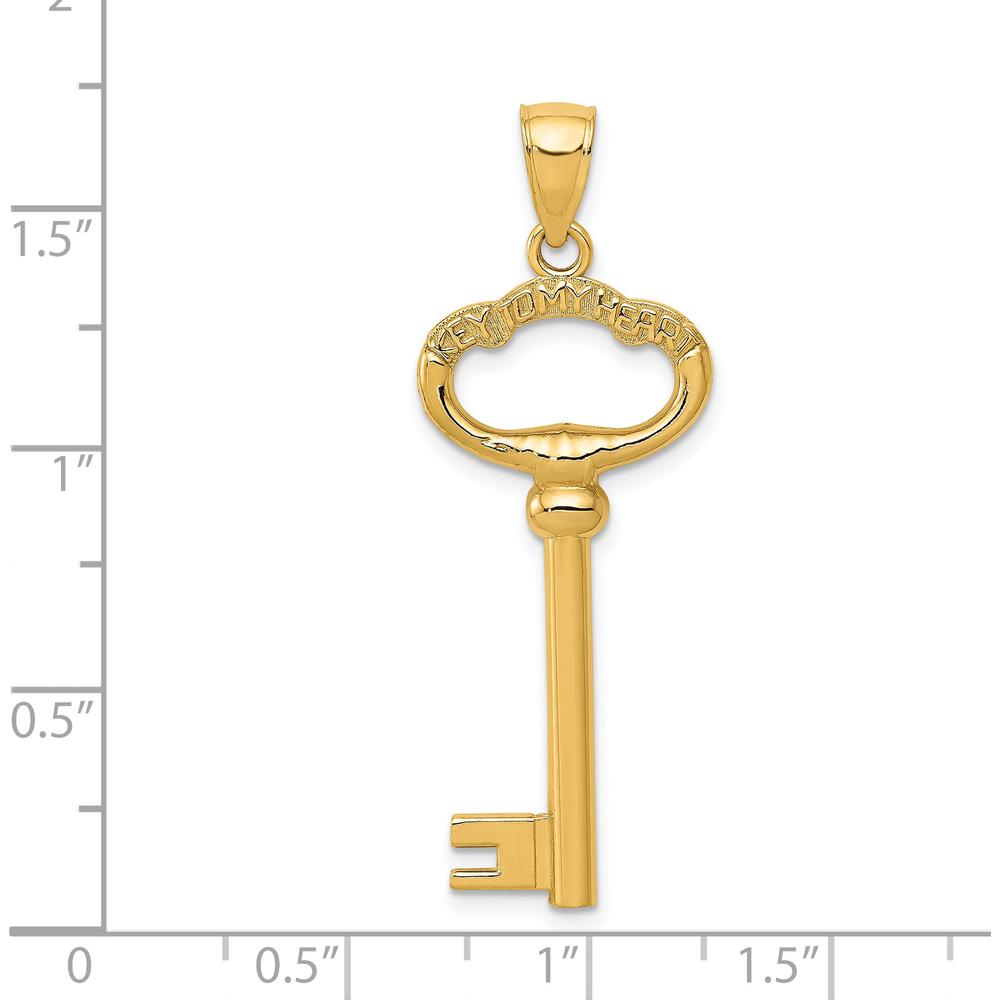 14K Yellow Gold Polished 3D Key to My Heart Pendant Charm by Oro Pregiato