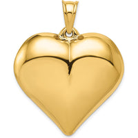 14K Yellow Gold Polished 3D Large Puffed Heart Pendant - Classic Statement Jewelry by Oro Pregiato