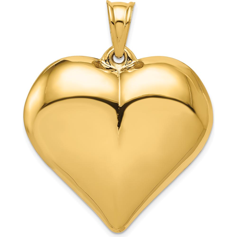 14K Yellow Gold Polished 3D Large Puffed Heart Pendant - Classic Statement Jewelry by Oro Pregiato