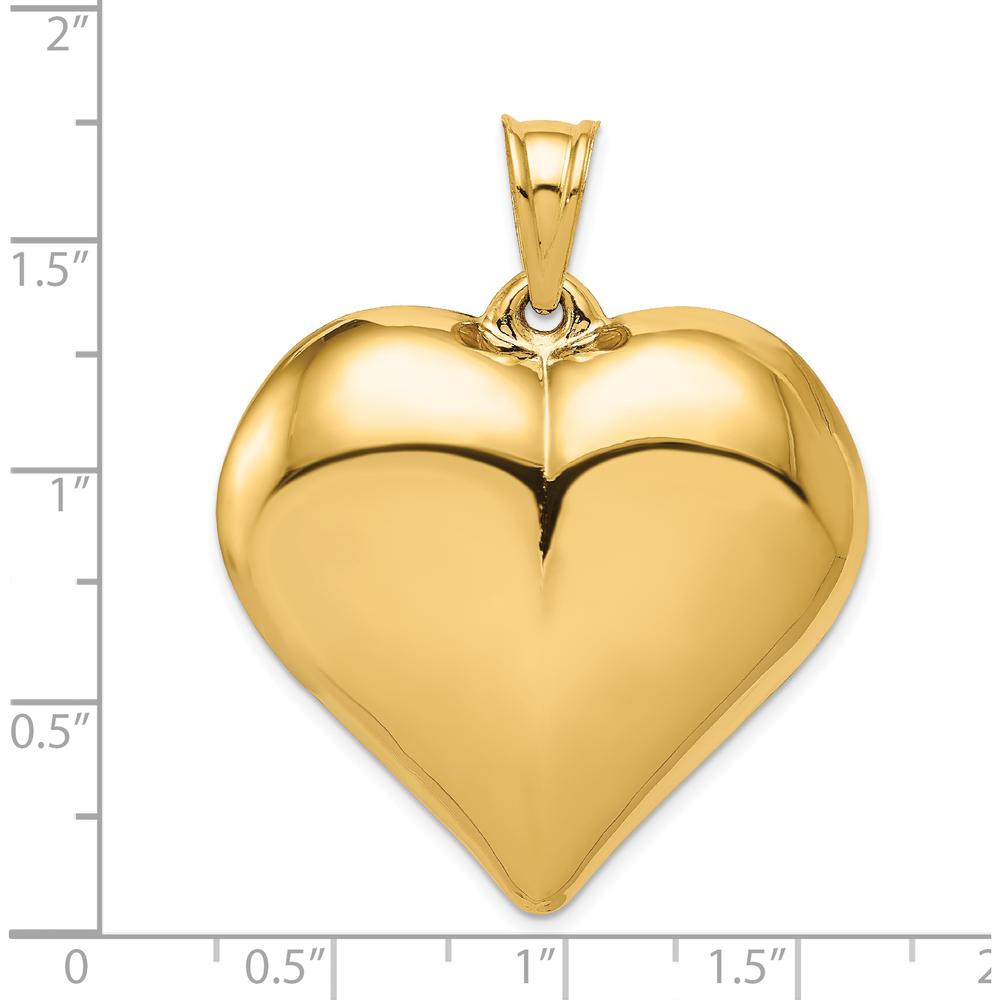 14K Yellow Gold Polished 3D Large Puffed Heart Pendant - Classic Statement Jewelry by Oro Pregiato