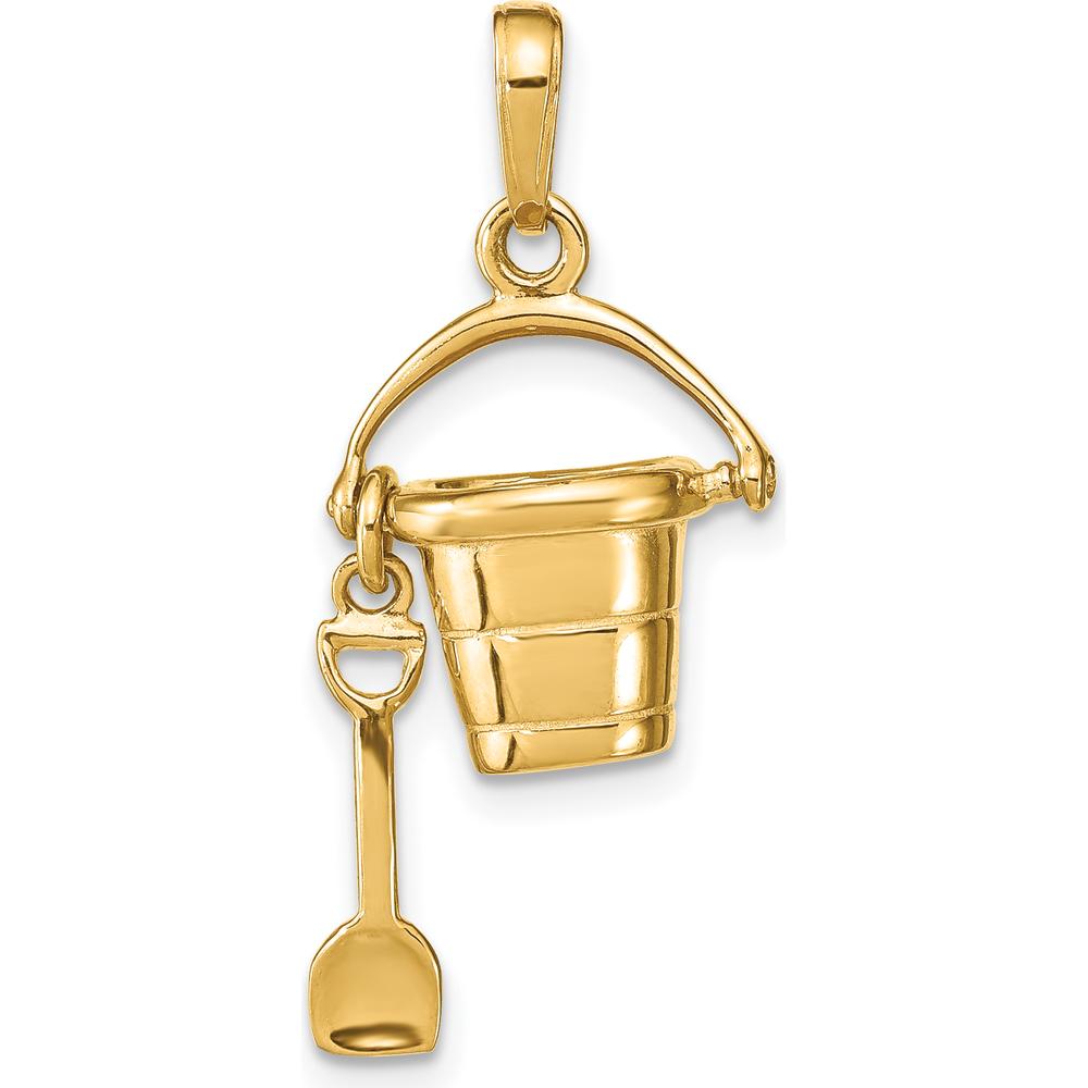 14K Yellow Gold Polished 3D Pail and Moveable Shovel Pendant by Oro Pregiato