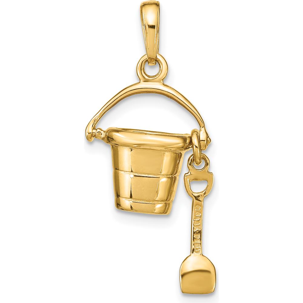 14K Yellow Gold Polished 3D Pail and Moveable Shovel Pendant by Oro Pregiato