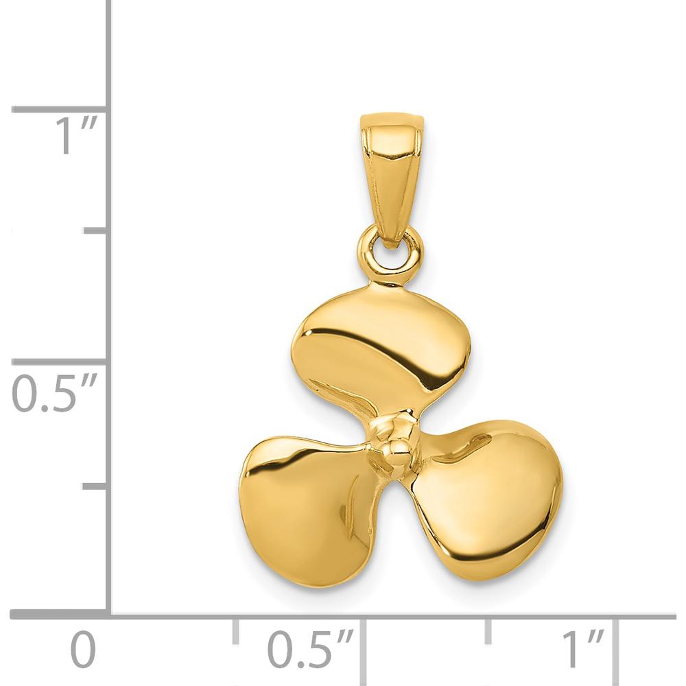 14K Yellow Gold Polished 3D Propeller Pendant - 22mm Length by Oro Pregiato