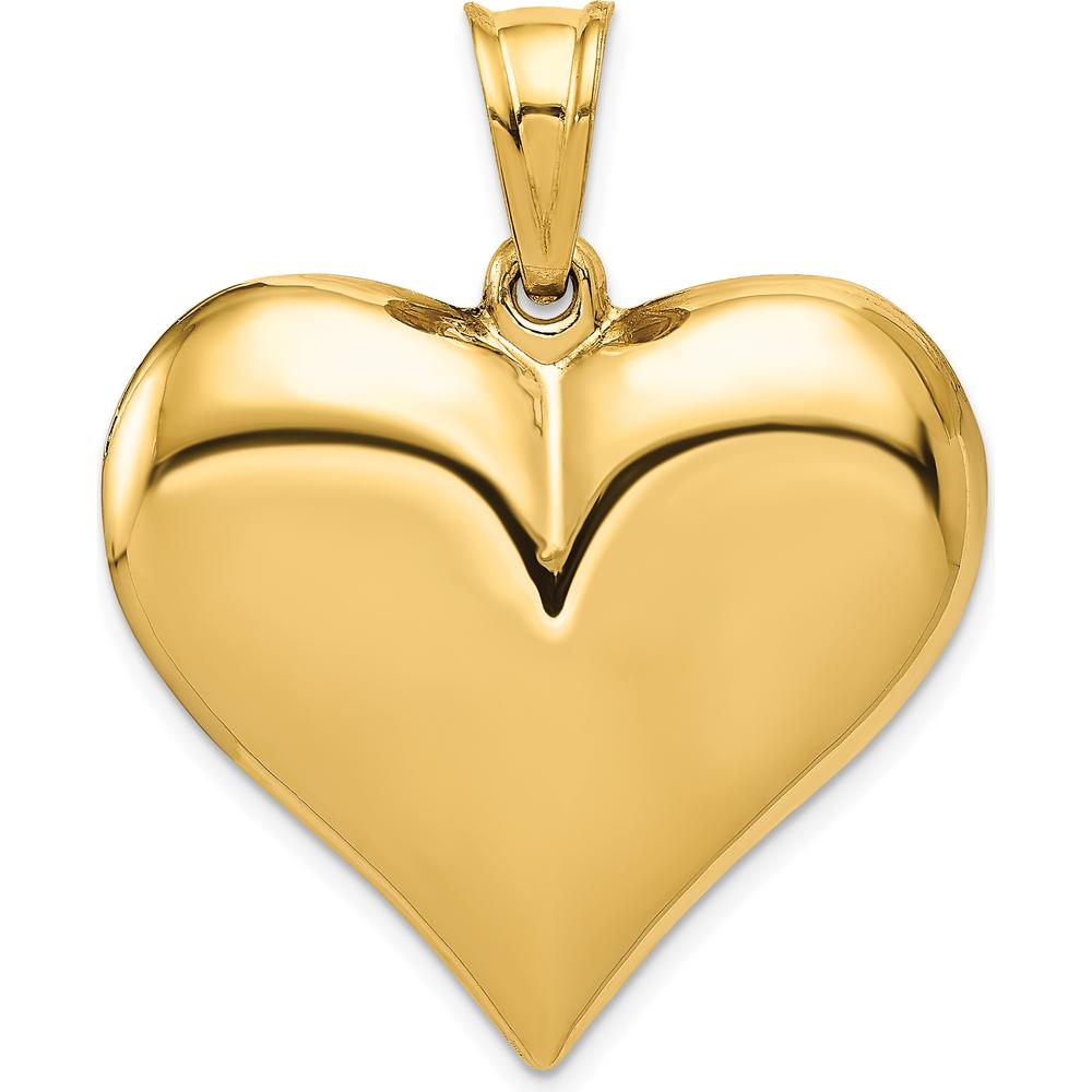 14K Yellow Gold Polished 3D Puffed Heart Pendant - 38mm Length by Oro Pregiato