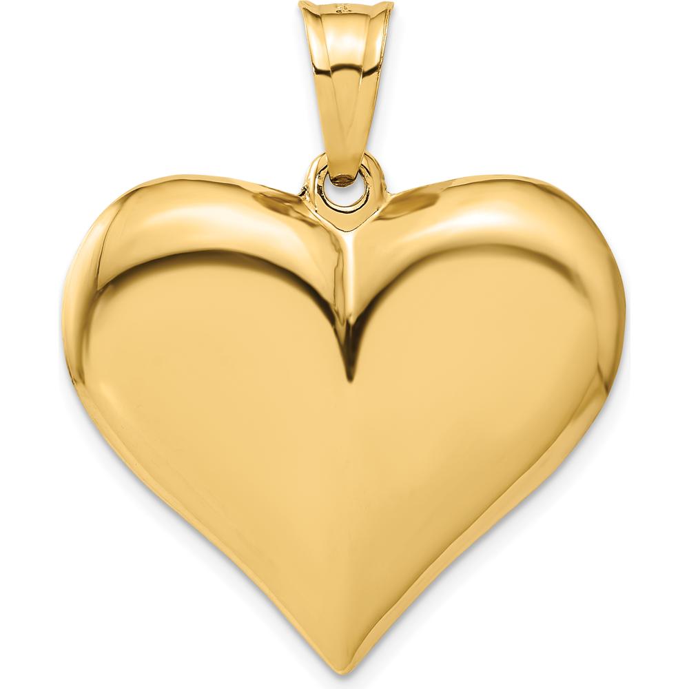 14K Yellow Gold Polished 3D Puffed Heart Pendant - 38mm Length by Oro Pregiato
