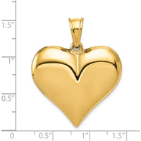 14K Yellow Gold Polished 3D Puffed Heart Pendant - 38mm Length by Oro Pregiato