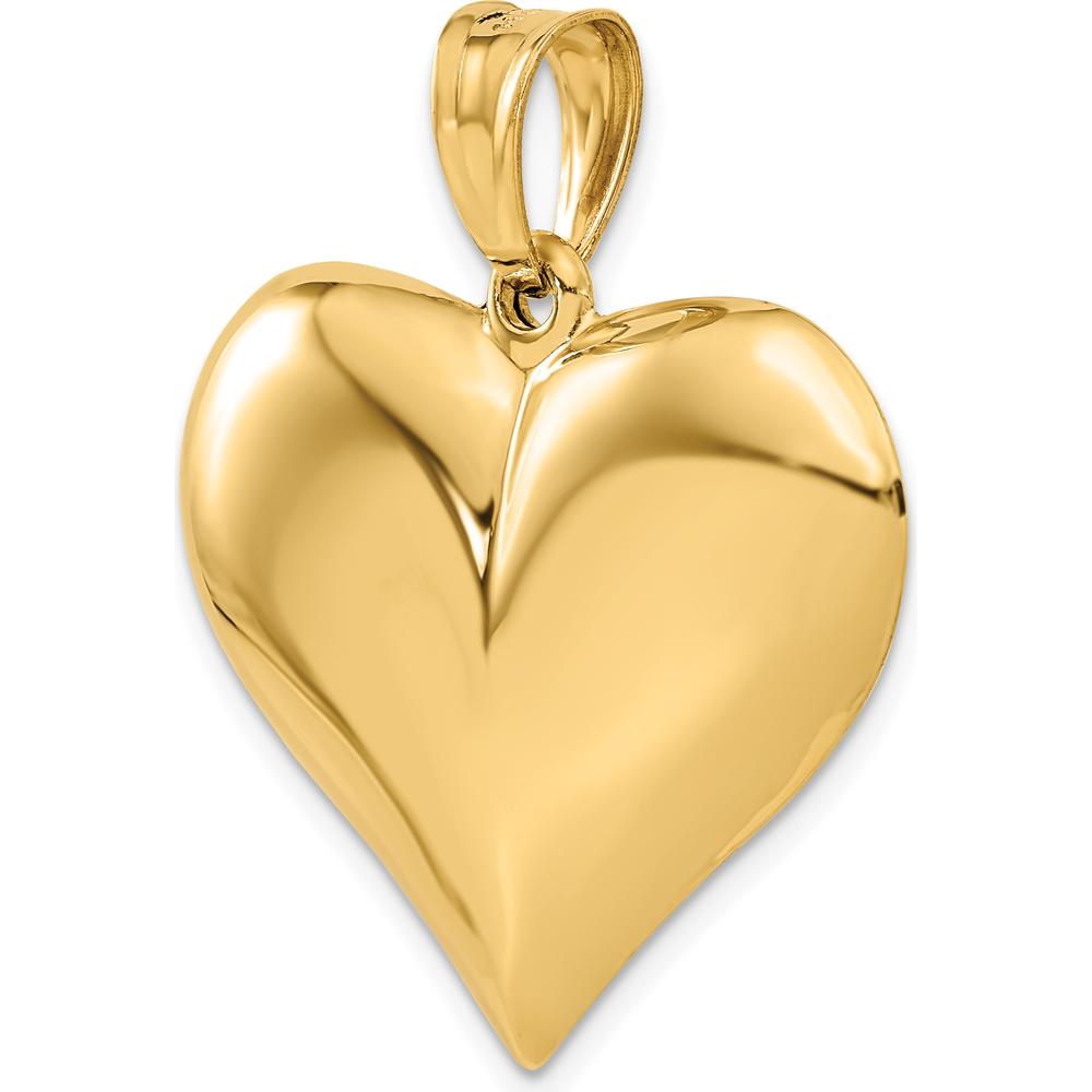14K Yellow Gold Polished 3D Puffed Heart Pendant - 38mm Length by Oro Pregiato