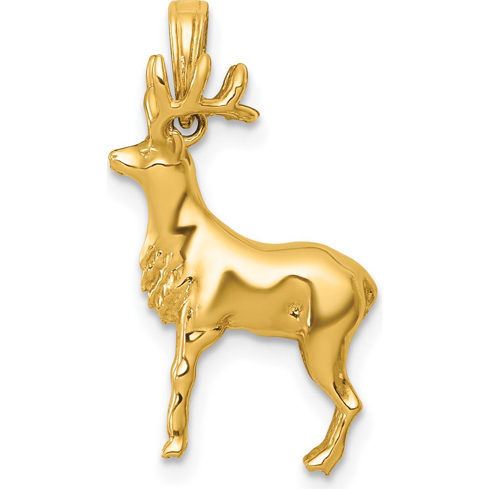 14K Yellow Gold Polished 3D Reindeer Charm Pendant - Nature-Inspired Holiday Jewelry by Oro Pregiato
