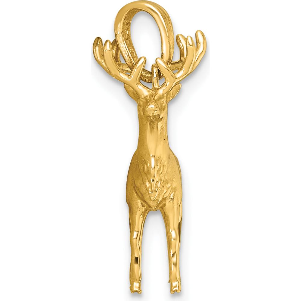 14K Yellow Gold Polished 3D Reindeer Charm Pendant - Nature-Inspired Holiday Jewelry by Oro Pregiato