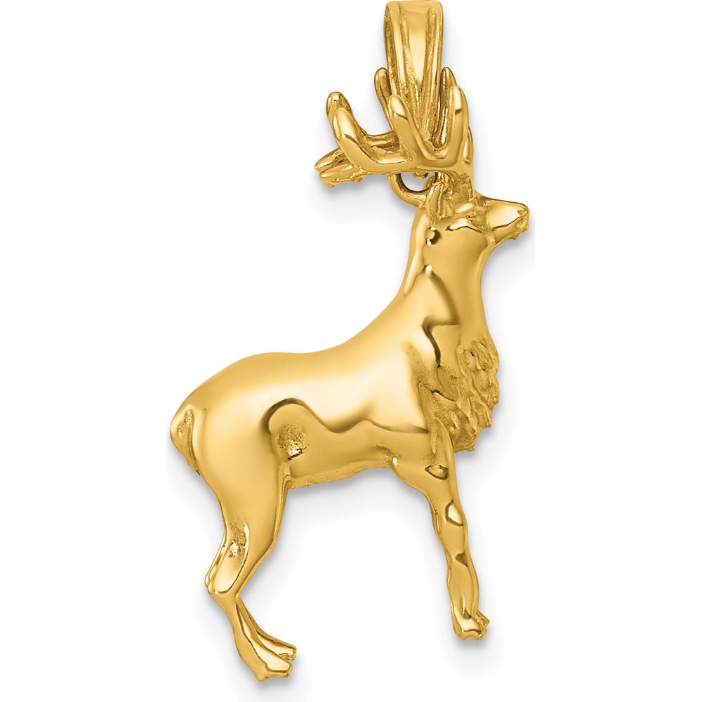 14K Yellow Gold Polished 3D Reindeer Charm Pendant - Nature-Inspired Holiday Jewelry by Oro Pregiato