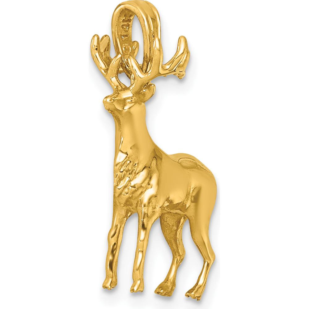 14K Yellow Gold Polished 3D Reindeer Charm Pendant - Nature-Inspired Holiday Jewelry by Oro Pregiato