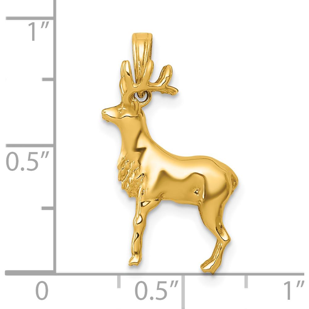 14K Yellow Gold Polished 3D Reindeer Charm Pendant - Nature-Inspired Holiday Jewelry by Oro Pregiato