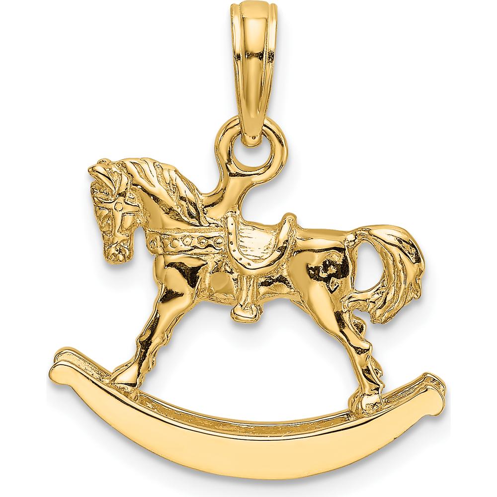 14K Yellow Gold Polished 3D Rocking Horse Charm Pendant - 21mm Length by Oro Pregiato