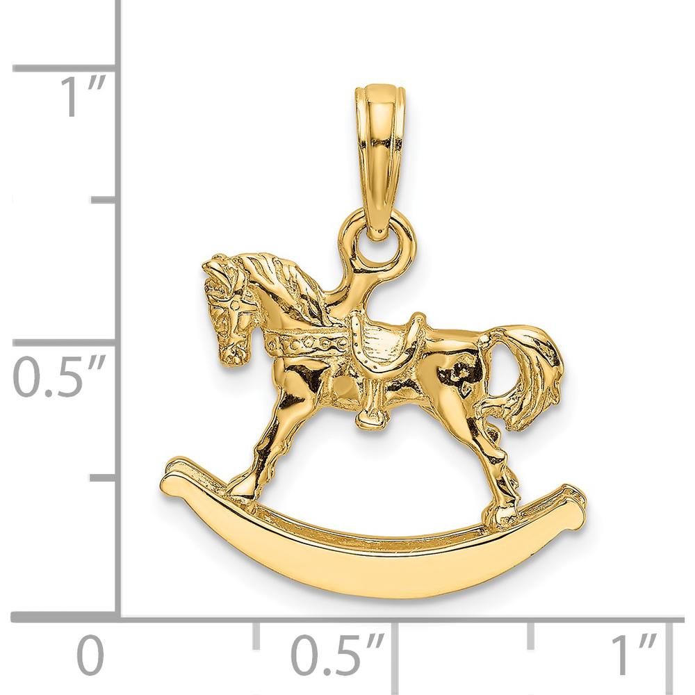 14K Yellow Gold Polished 3D Rocking Horse Charm Pendant - 21mm Length by Oro Pregiato