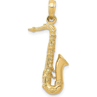 14K Yellow Gold Polished 3D Saxophone Charm - Musician's Jewelry by Oro Pregiato