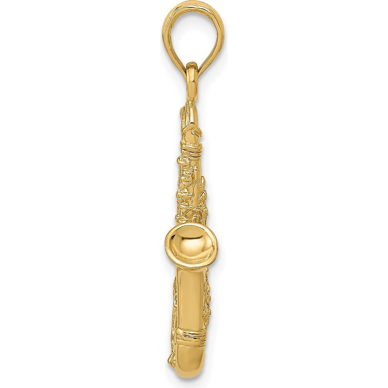 14K Yellow Gold Polished 3D Saxophone Charm - Musician's Jewelry by Oro Pregiato