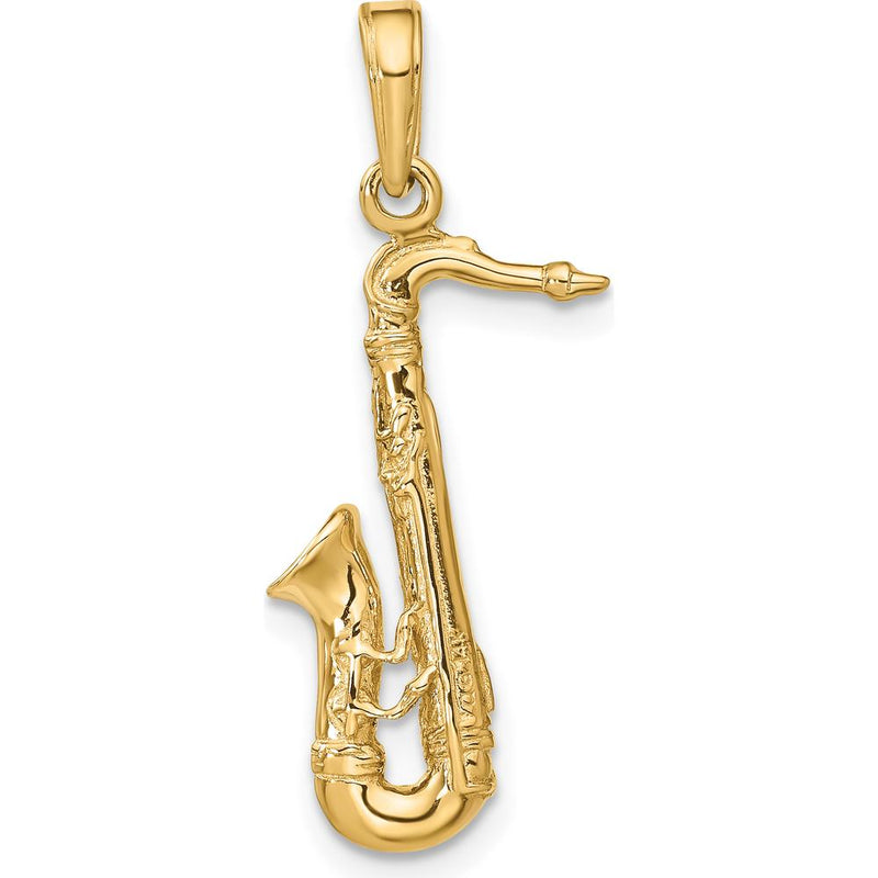 14K Yellow Gold Polished 3D Saxophone Charm - Musician's Jewelry by Oro Pregiato