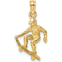 14K Yellow Gold Polished 3D Skateboarder Charm - Dynamic Action Pendant by Oro Pregiato