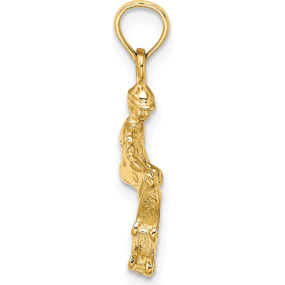 14K Yellow Gold Polished 3D Skateboarder Charm - Dynamic Action Pendant by Oro Pregiato