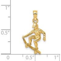 14K Yellow Gold Polished 3D Skateboarder Charm - Dynamic Action Pendant by Oro Pregiato