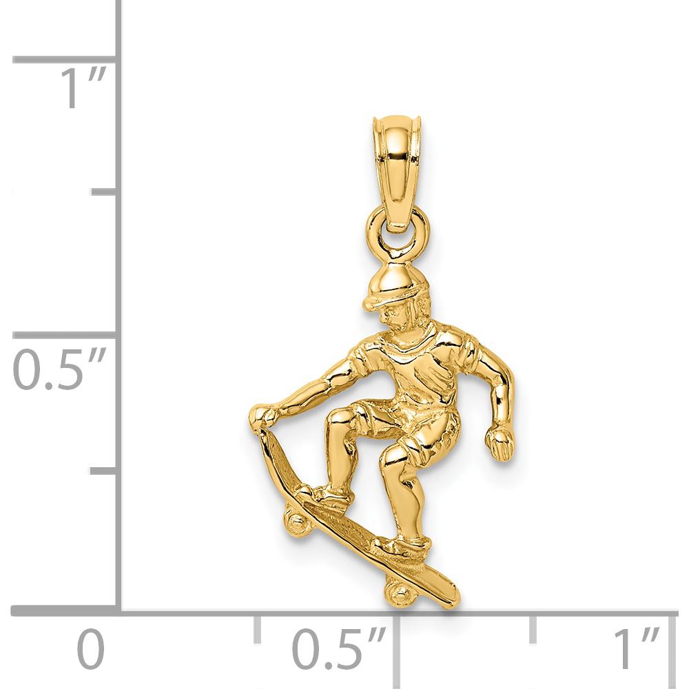 14K Yellow Gold Polished 3D Skateboarder Charm - Dynamic Action Pendant by Oro Pregiato
