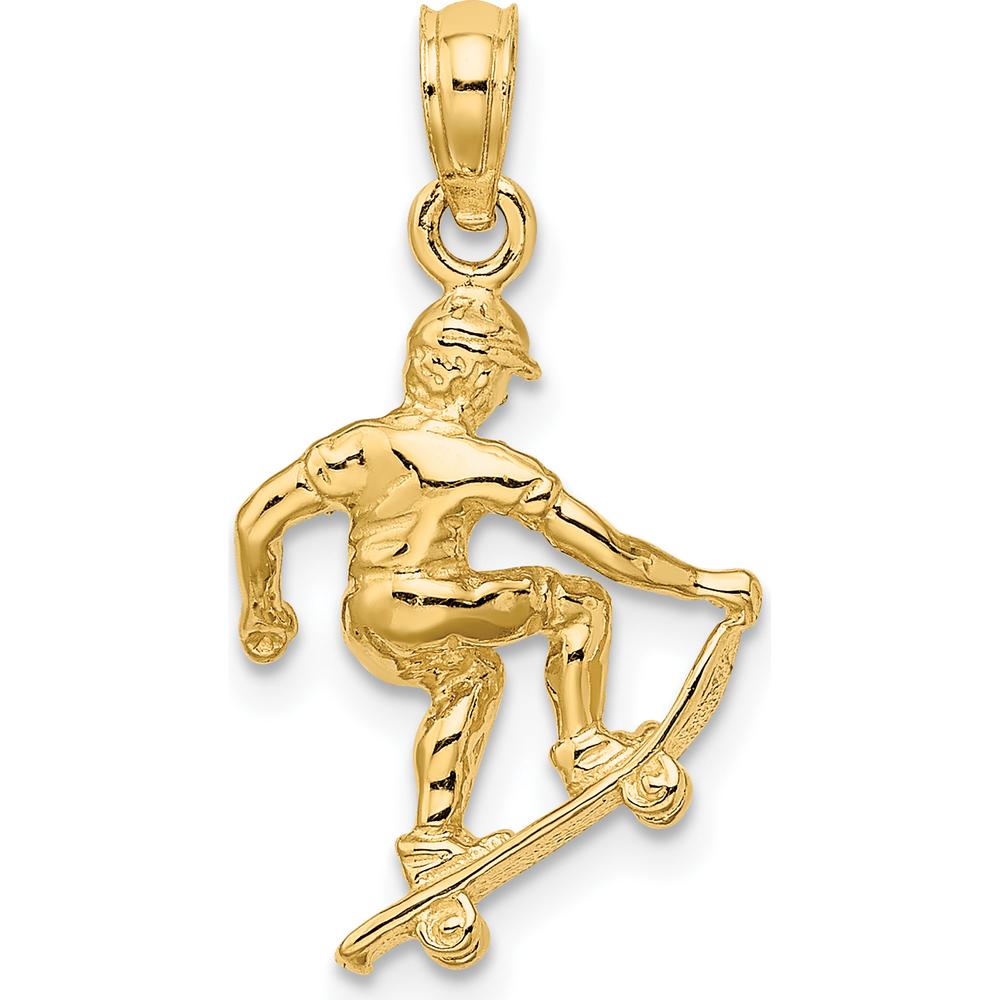 14K Yellow Gold Polished 3D Skateboarder Charm - Dynamic Action Pendant by Oro Pregiato