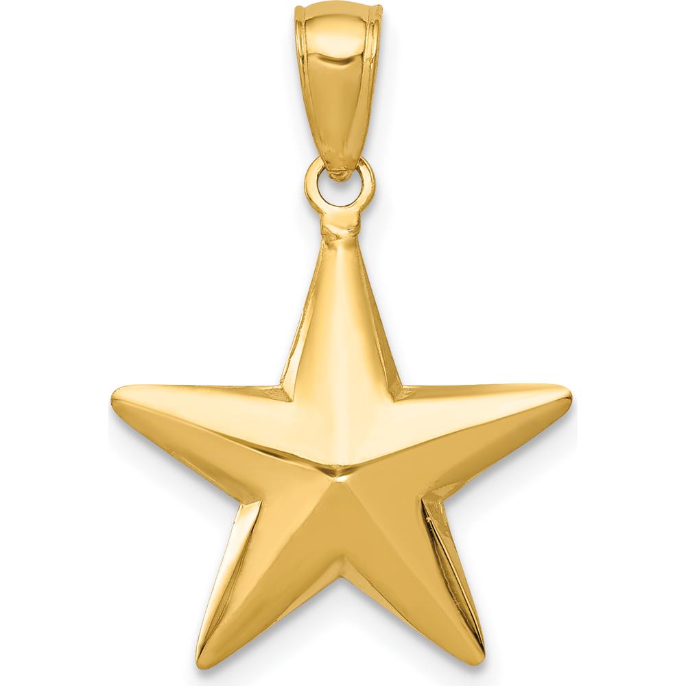 14K Yellow Gold Polished 3D Star Pendant - 23mm Length by Oro Pregiato