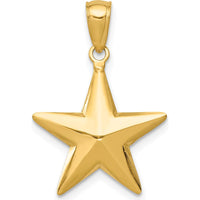 14K Yellow Gold Polished 3D Star Pendant - 23mm Length by Oro Pregiato