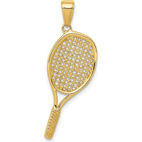 14K Yellow Gold Polished 3D Tennis Racquet Pendant - Solid Casted Design by Oro Pregiato