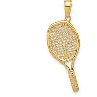 14K Yellow Gold Polished 3D Tennis Racquet Pendant - Solid Casted Design by Oro Pregiato
