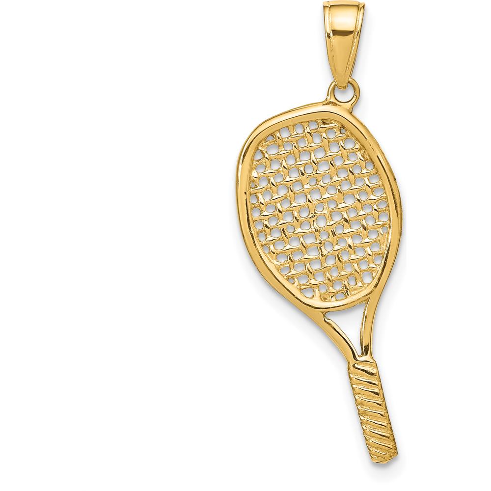 14K Yellow Gold Polished 3D Tennis Racquet Pendant - Solid Casted Design by Oro Pregiato
