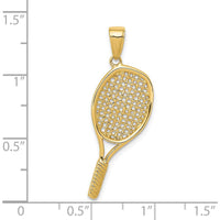 14K Yellow Gold Polished 3D Tennis Racquet Pendant - Solid Casted Design by Oro Pregiato