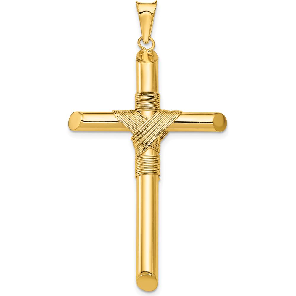 14K Yellow Gold Polished 3D Wrapped Cross Pendant - 51.43mm Length by Oro Pregiato