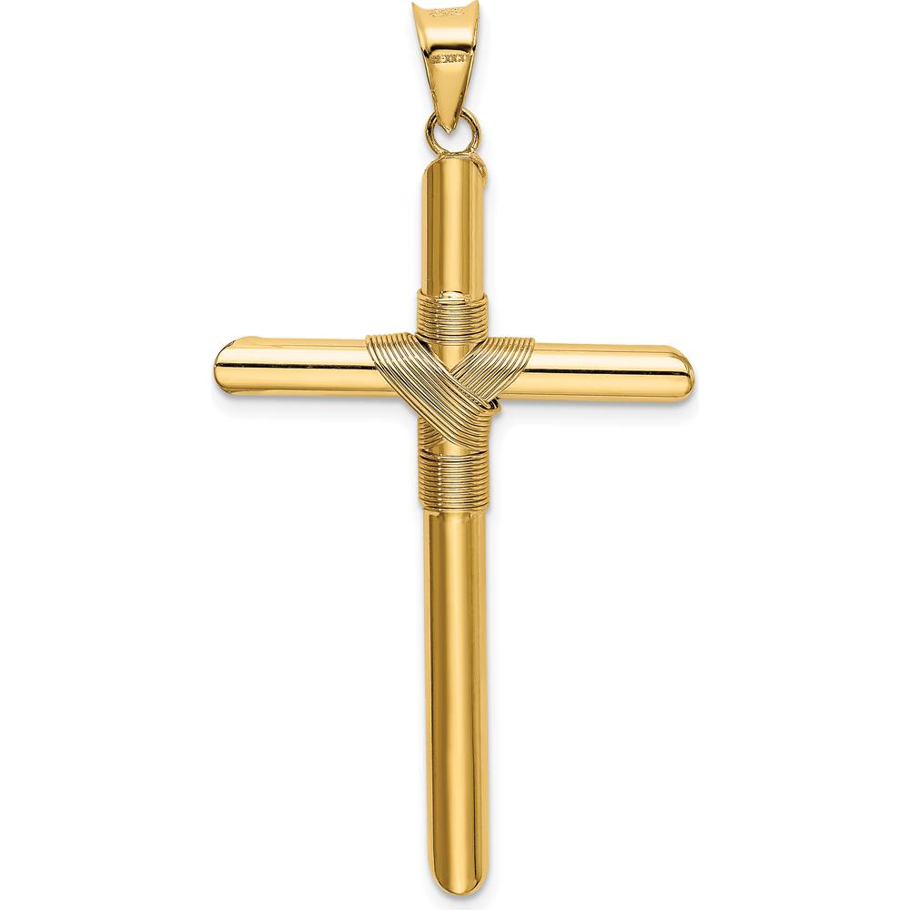 14K Yellow Gold Polished 3D Wrapped Cross Pendant - 51.43mm Length by Oro Pregiato