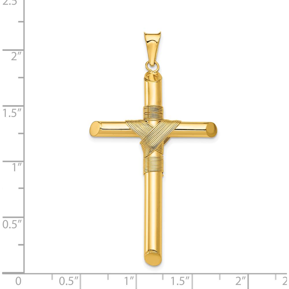 14K Yellow Gold Polished 3D Wrapped Cross Pendant - 51.43mm Length by Oro Pregiato