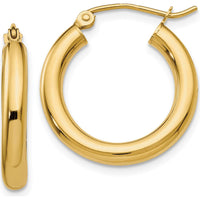 14K Yellow Gold Polished 3mm Lightweight Tube Hoop Earrings - 20mm Length by 0