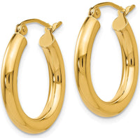 14K Yellow Gold Polished 3mm Lightweight Tube Hoop Earrings - 20mm Length by 0