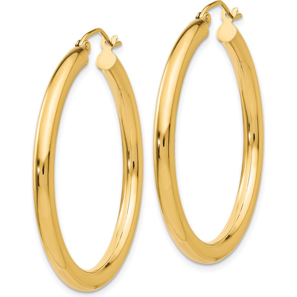 14K Yellow Gold Polished 3mm Lightweight Tube Hoop Earrings - 35mm Length by 0