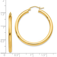 14K Yellow Gold Polished 3mm Lightweight Tube Hoop Earrings - 35mm Length by 0