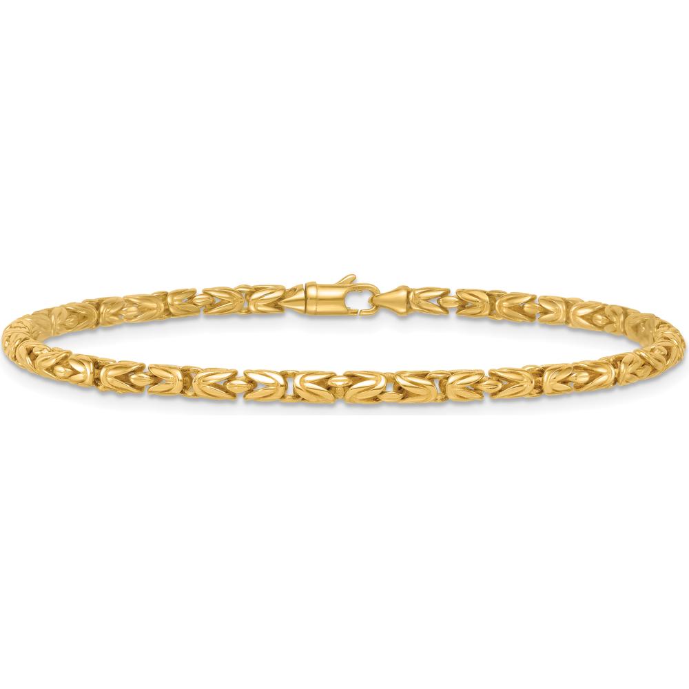 14K Yellow Gold Polished 3mm Rounded Byzantine Link Bracelet - 7.5" Length by 0