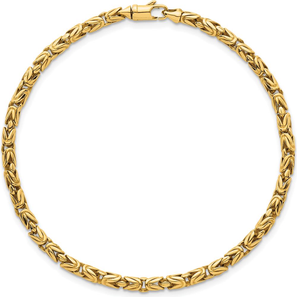 14K Yellow Gold Polished 3mm Rounded Byzantine Link Bracelet - 7.5" Length by 0