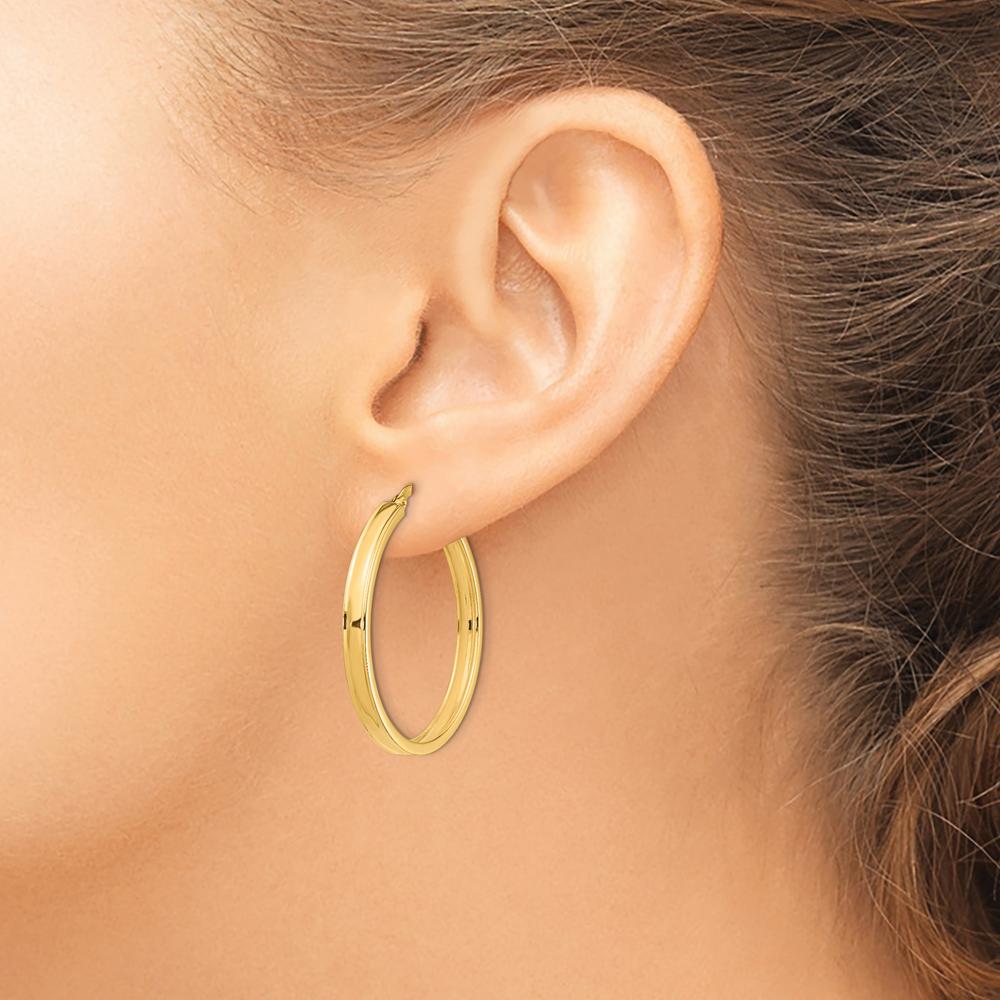 14K Yellow Gold Polished 3mm Square Tube Hoop Earrings by 0