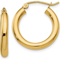 14K Yellow Gold Polished 3mm Tube Hoop Earrings - 20mm by 0