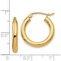 14K Yellow Gold Polished 3mm Tube Hoop Earrings - 20mm by 0