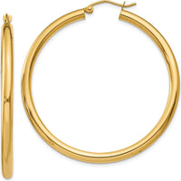 14K Yellow Gold Polished 3mm Tube Hoop Earrings - 45mm Length by 0